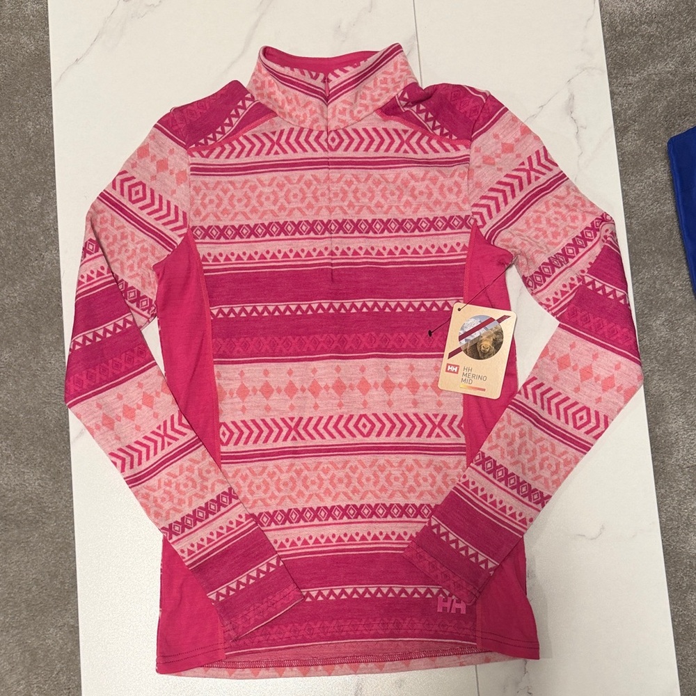 Helly Hansen Pink Geometric Long Sleeve Top - 100% Merino wool